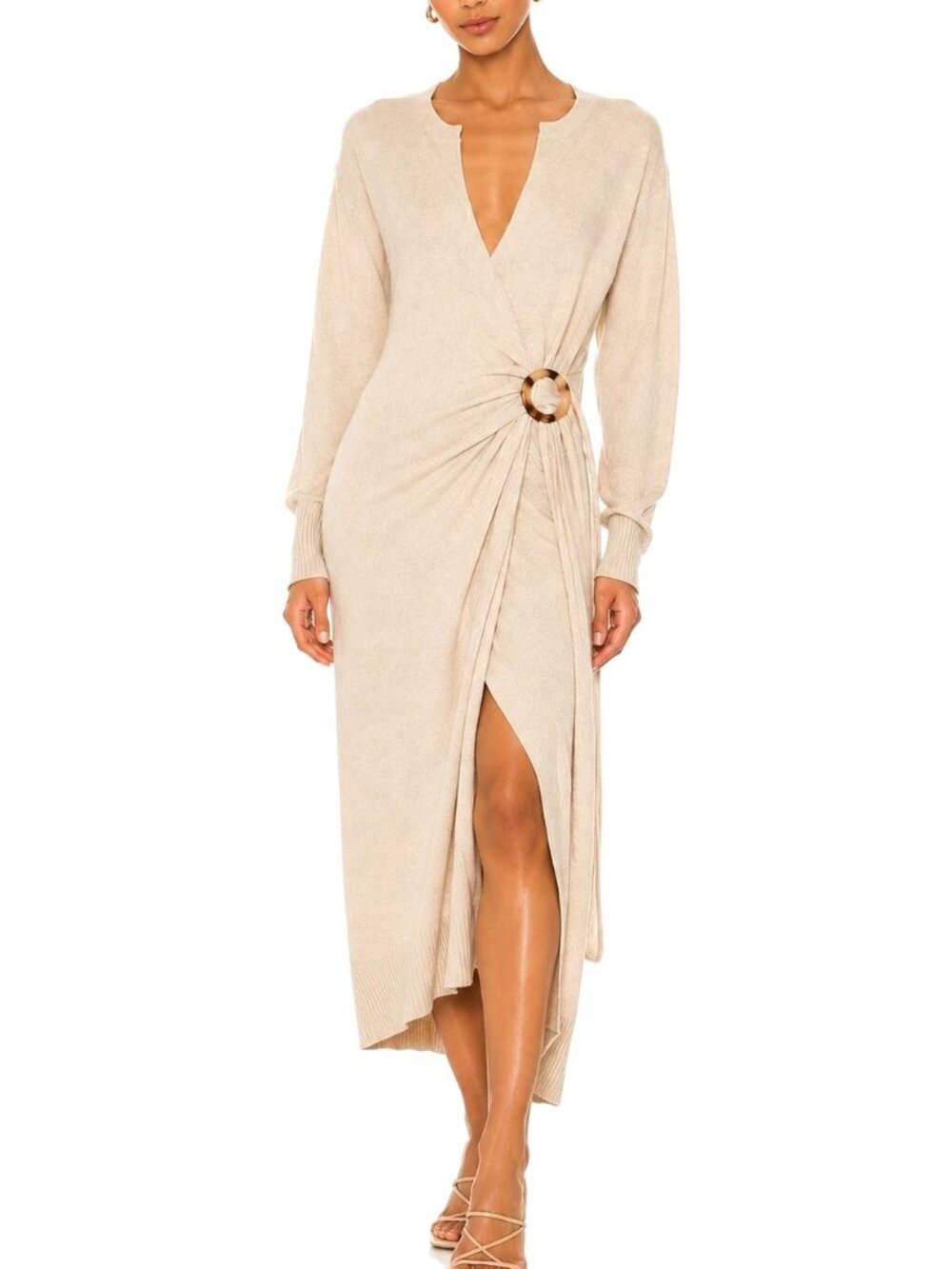 Jonathan Simkhai Evalynn Wool Cashmere Blend Wrap Dress Parchment